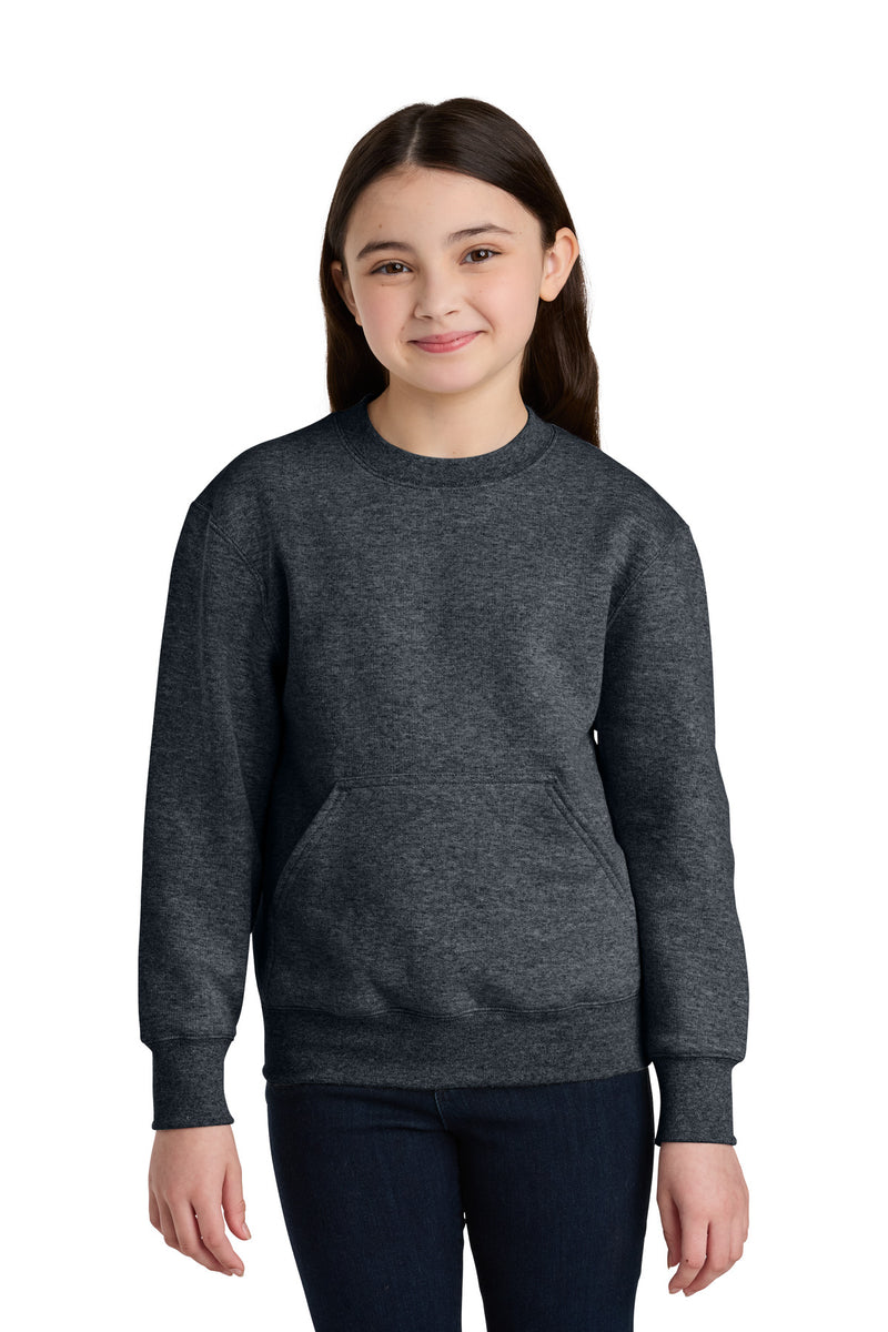Port & Co Youth Core Fleece Crewneck Pocket Sweatshirt - Dark Heather Grey
