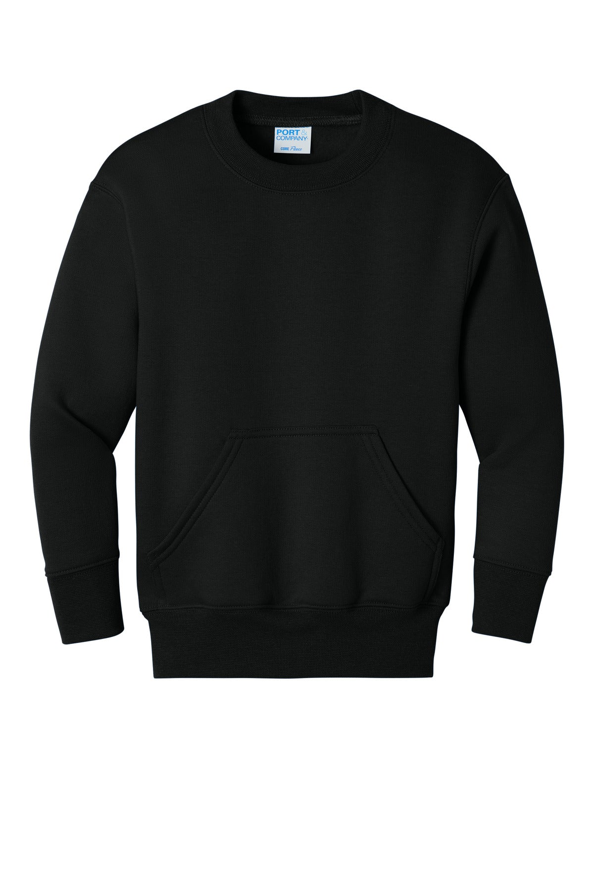 Port & Co Youth Core Fleece Crewneck Pocket Sweatshirt - Jet Black