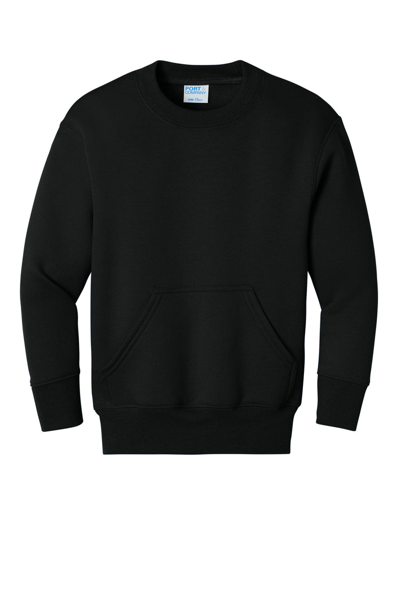 Port & Co Youth Core Fleece Crewneck Pocket Sweatshirt - Jet Black