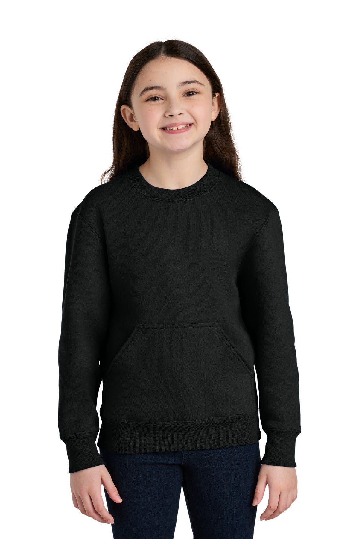 Port & Co Youth Core Fleece Crewneck Pocket Sweatshirt - Jet Black