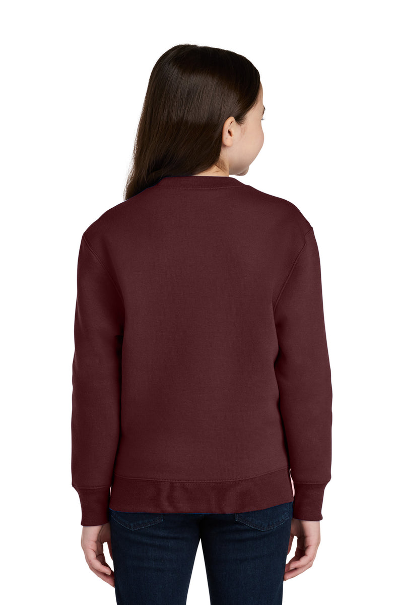 Port & Co Youth Core Fleece Crewneck Pocket Sweatshirt - Maroon