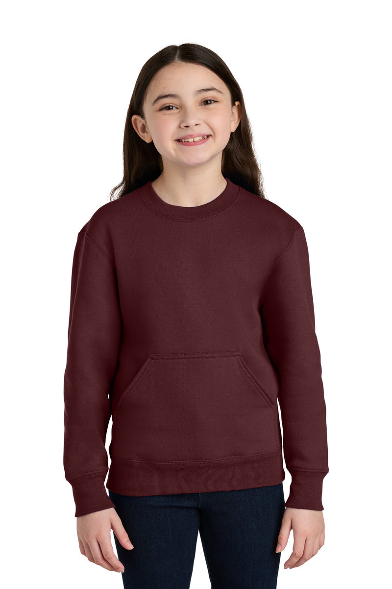 Port & Co Youth Core Fleece Crewneck Pocket Sweatshirt - Maroon