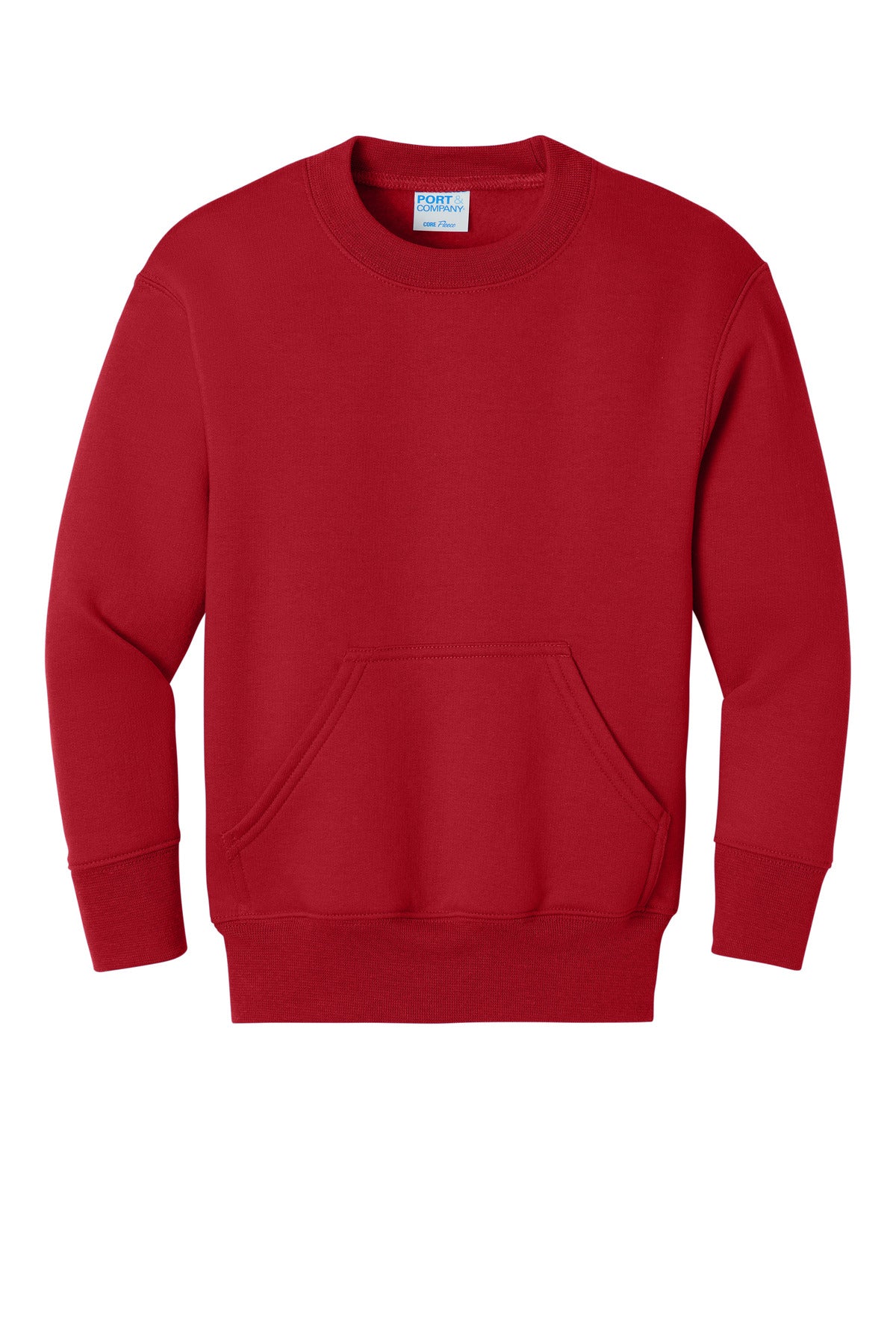 Port & Co Youth Core Fleece Crewneck Pocket Sweatshirt - Red
