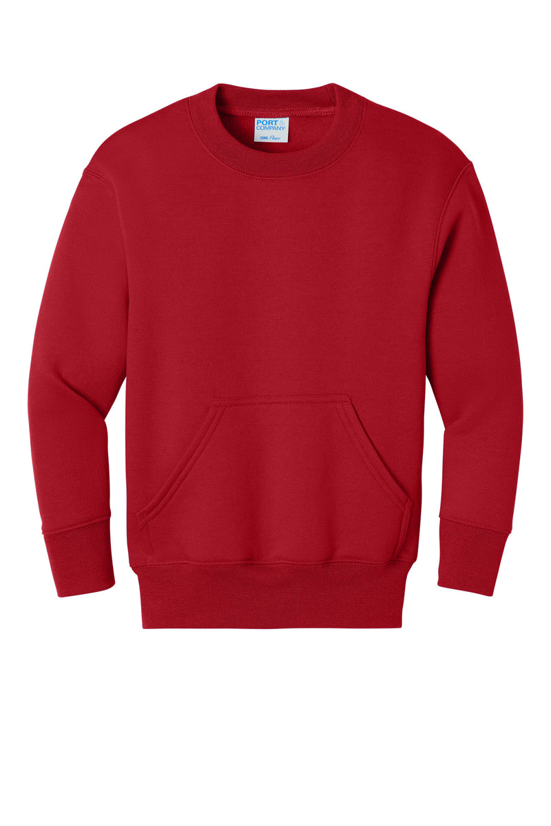 Port & Co Youth Core Fleece Crewneck Pocket Sweatshirt - Red