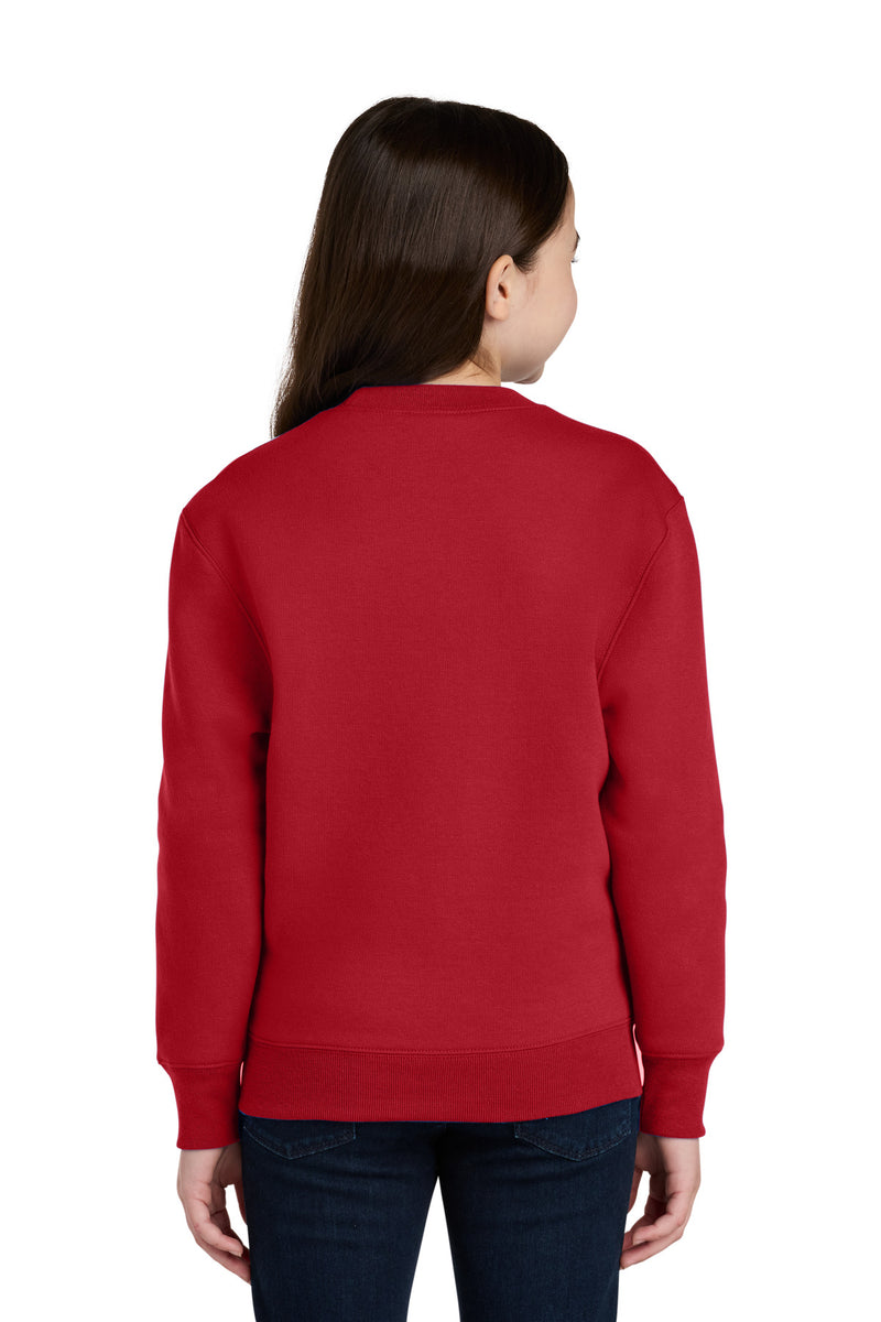 Port & Co Youth Core Fleece Crewneck Pocket Sweatshirt - Red
