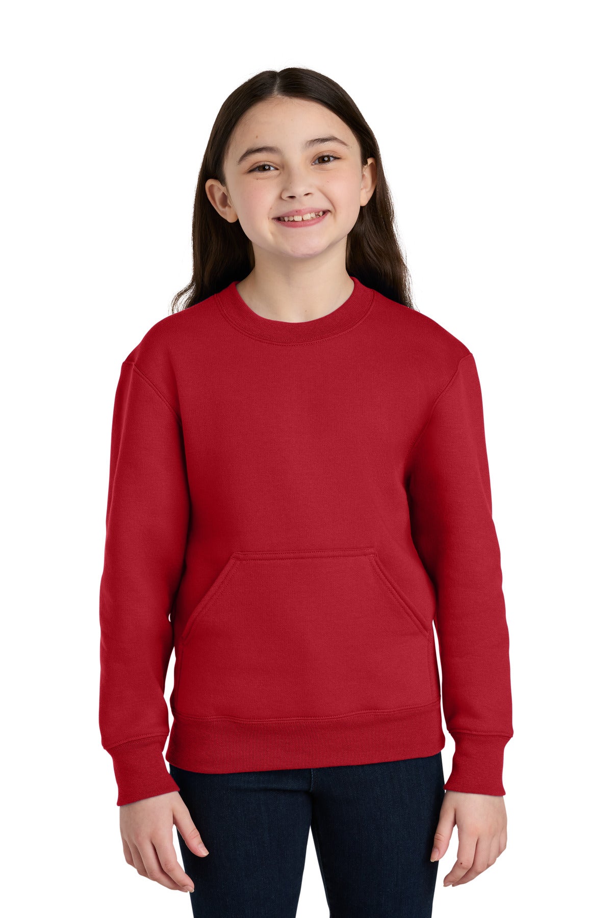 Port & Co Youth Core Fleece Crewneck Pocket Sweatshirt - Red