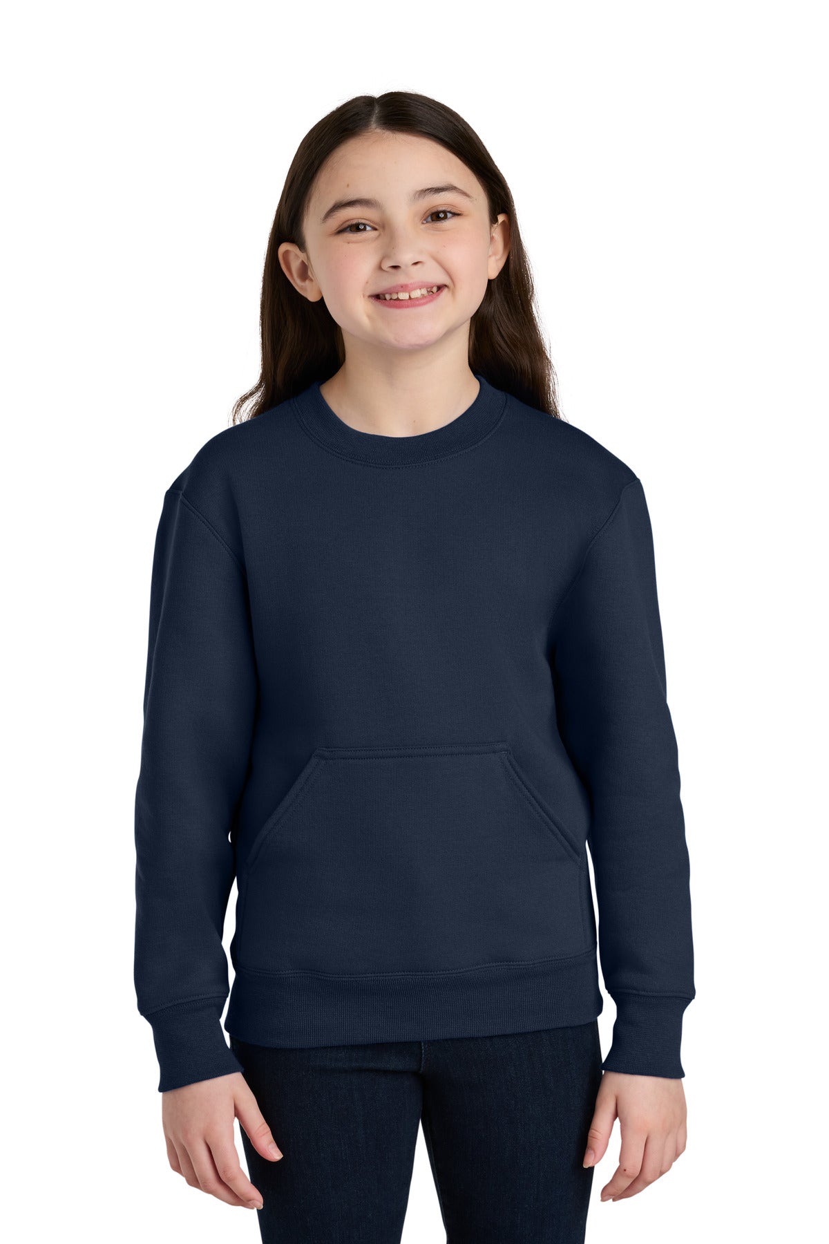 Port & Co Youth Core Fleece Crewneck Pocket Sweatshirt - True Navy