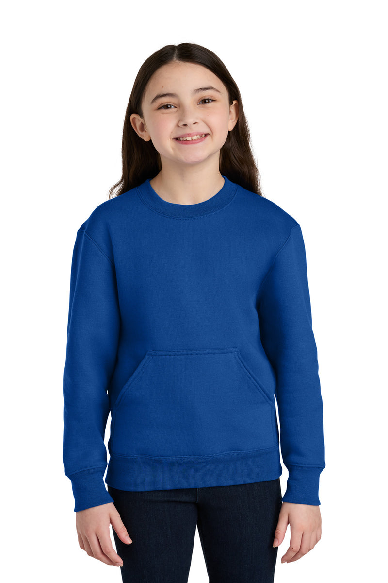 Port & Co Youth Core Fleece Crewneck Pocket Sweatshirt - True Royal
