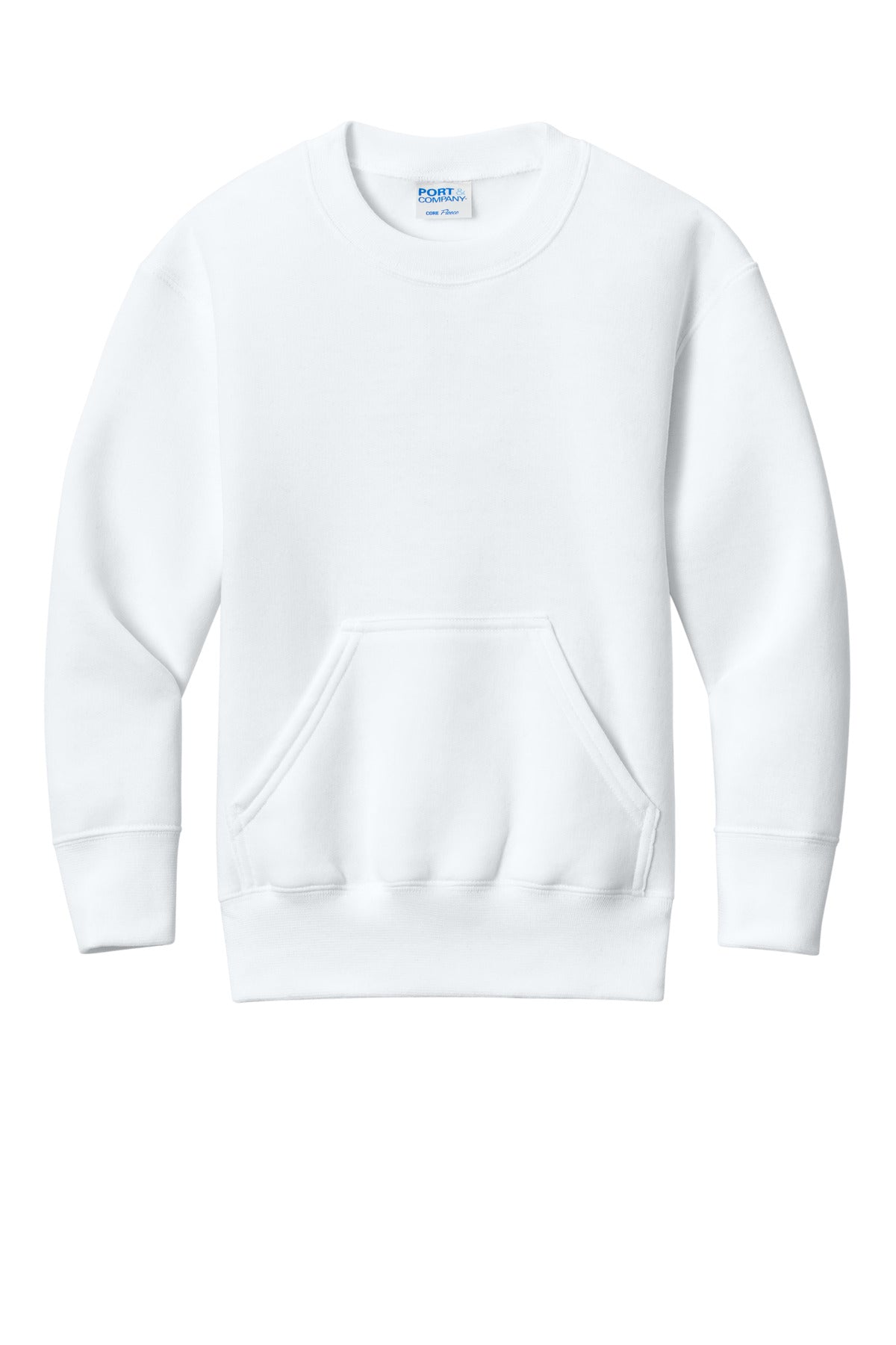 Port & Co Youth Core Fleece Crewneck Pocket Sweatshirt - White