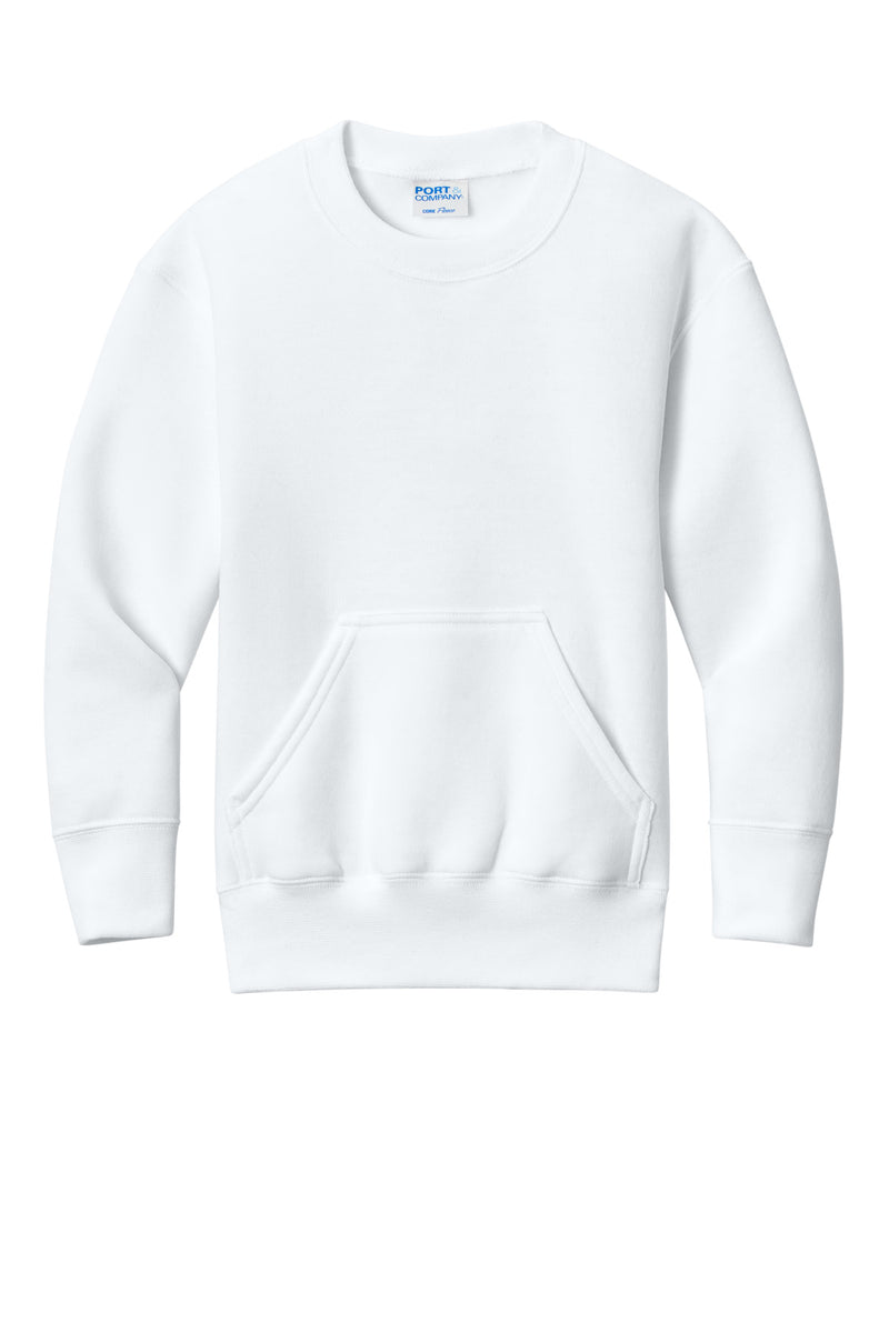 Port & Co Youth Core Fleece Crewneck Pocket Sweatshirt - White