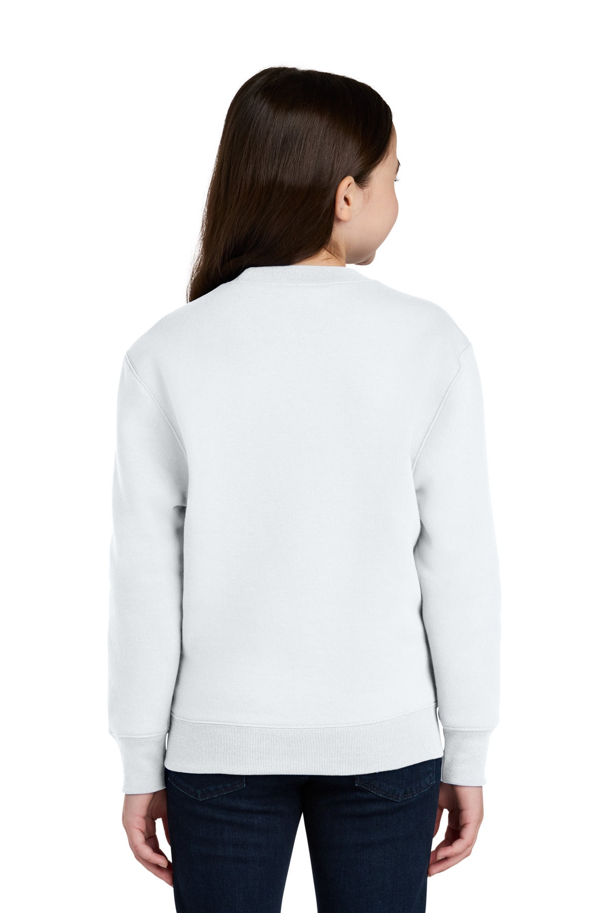 Port & Co Youth Core Fleece Crewneck Pocket Sweatshirt - White