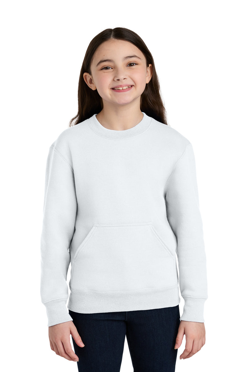 Port & Co Youth Core Fleece Crewneck Pocket Sweatshirt - White