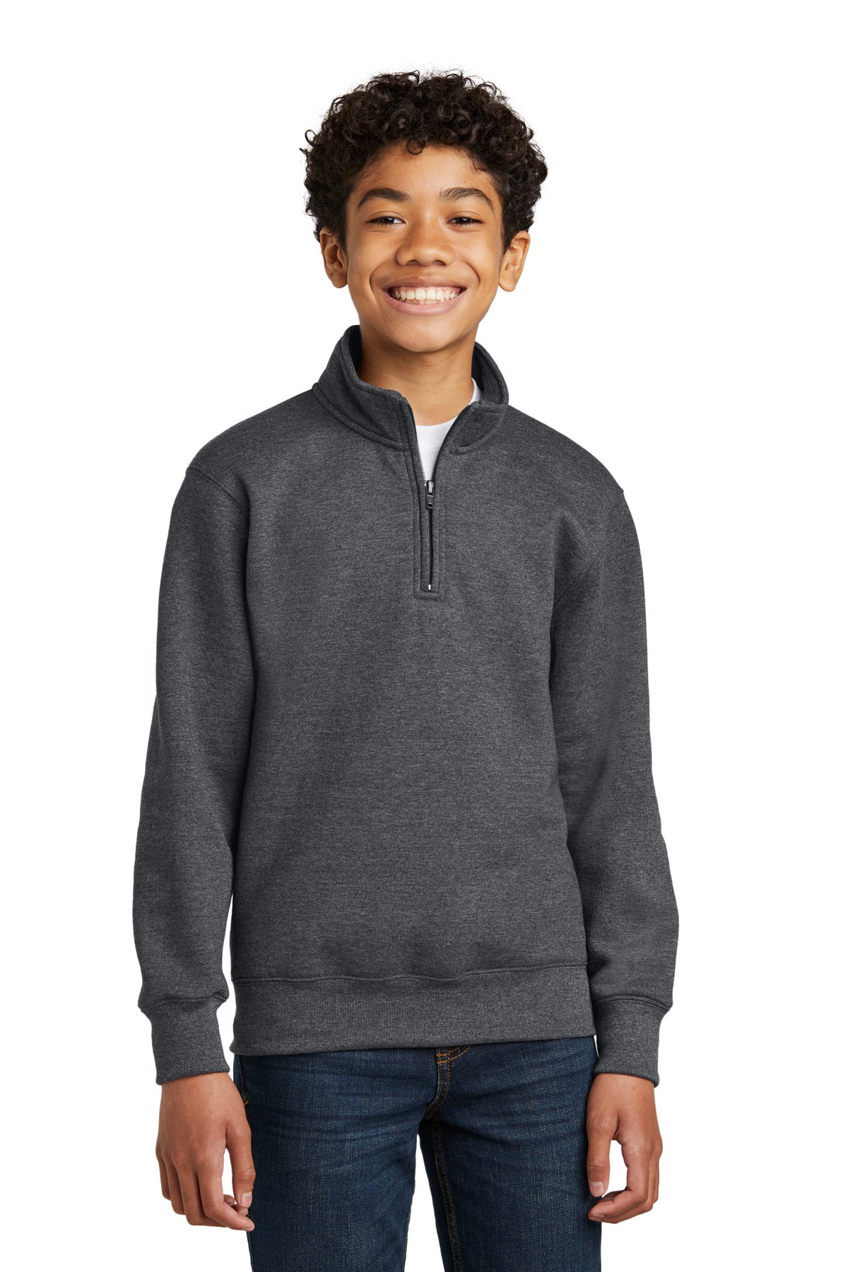Port & Co Youth Core Fleece 1/4-Zip Pullover Sweatshirt - Dark Heather Grey