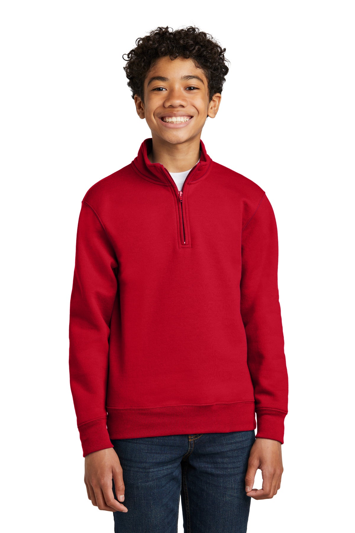 Port & Co Youth Core Fleece 1/4-Zip Pullover Sweatshirt - Red