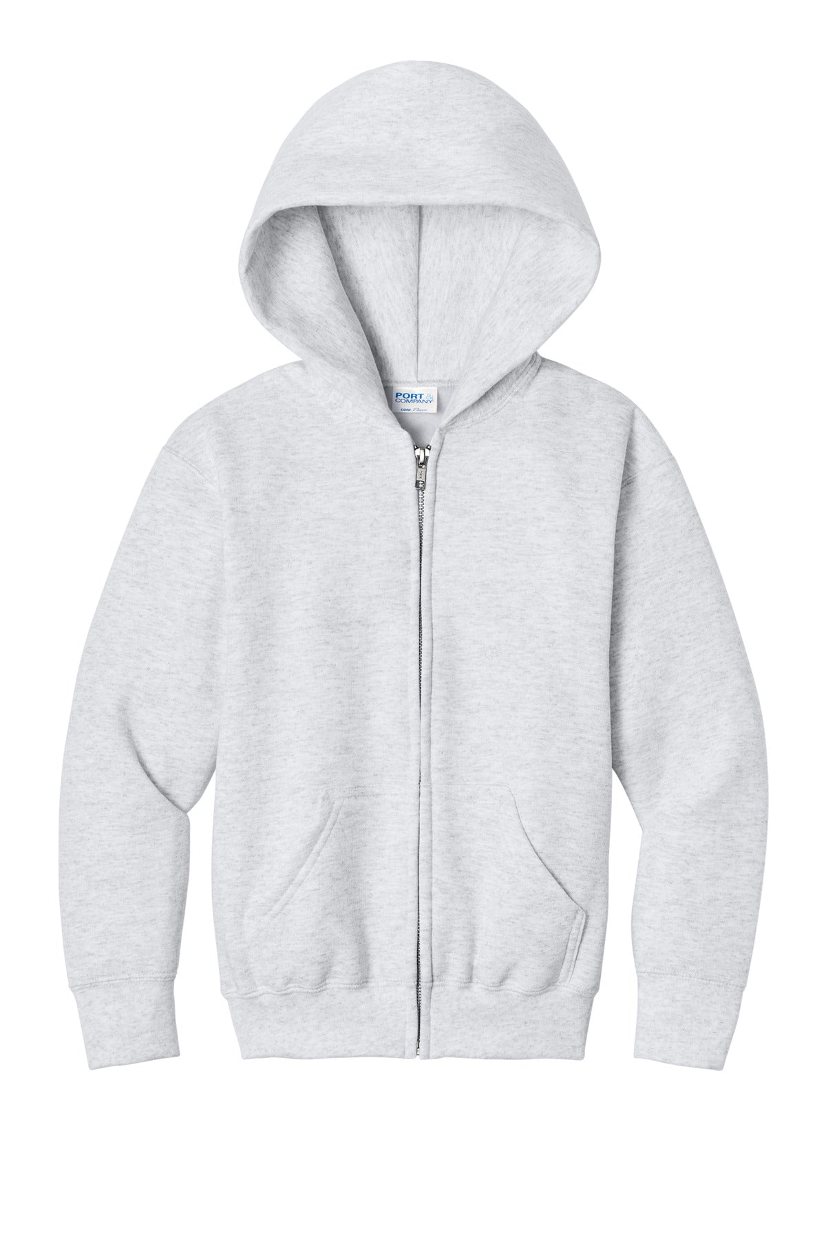 Port & Co Youth Core Fleece Full-Zip Hooded Sweatshirt - Ash