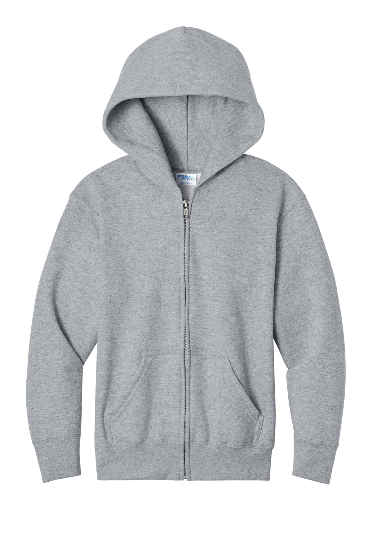 Port & Co Youth Core Fleece Full-Zip Hooded Sweatshirt - Athletic Heather