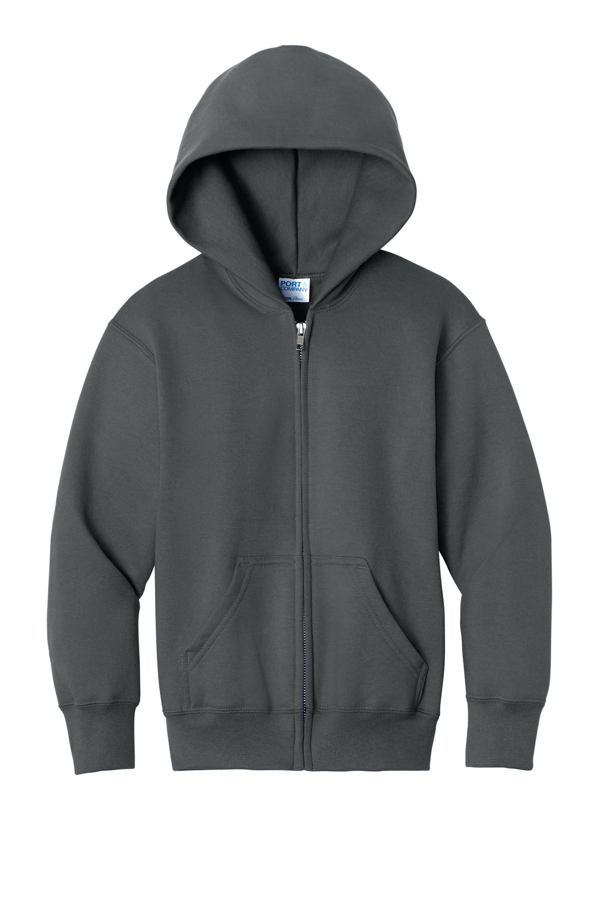 Port & Co Youth Core Fleece Full-Zip Hooded Sweatshirt - Charcoal