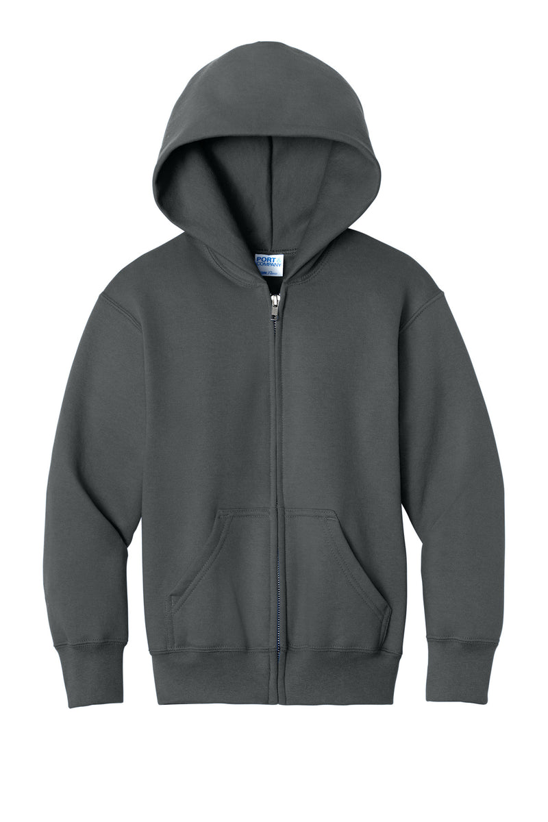 Port & Co Youth Core Fleece Full-Zip Hooded Sweatshirt - Charcoal