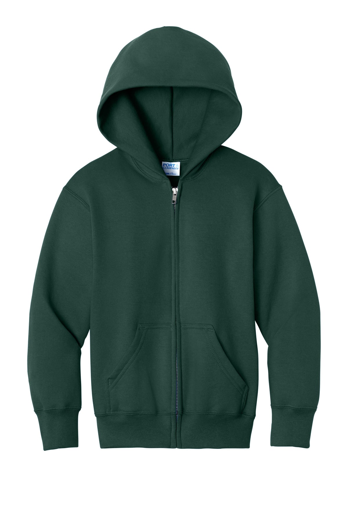 Port & Co Youth Core Fleece Full-Zip Hooded Sweatshirt - Dark Green