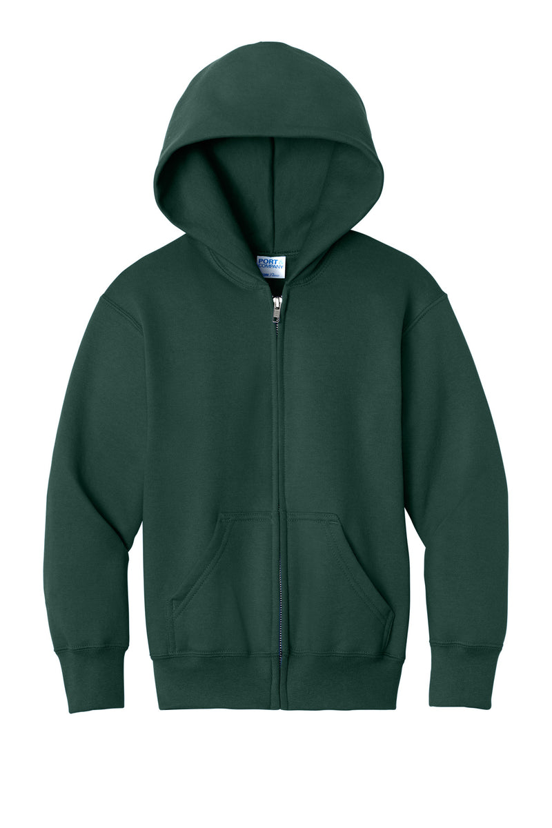 Port & Co Youth Core Fleece Full-Zip Hooded Sweatshirt - Dark Green