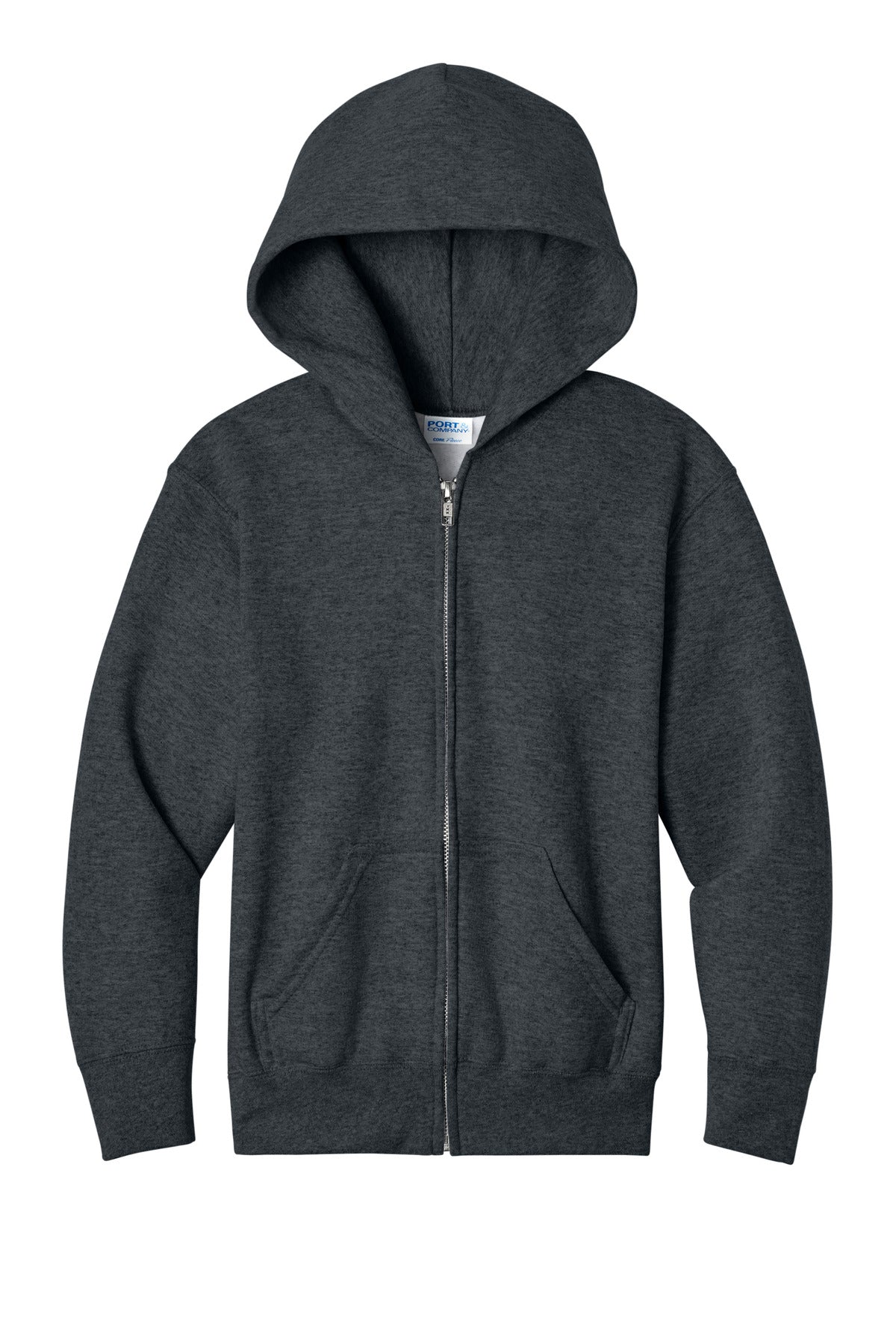 Port & Co Youth Core Fleece Full-Zip Hooded Sweatshirt - Dark Heather Grey