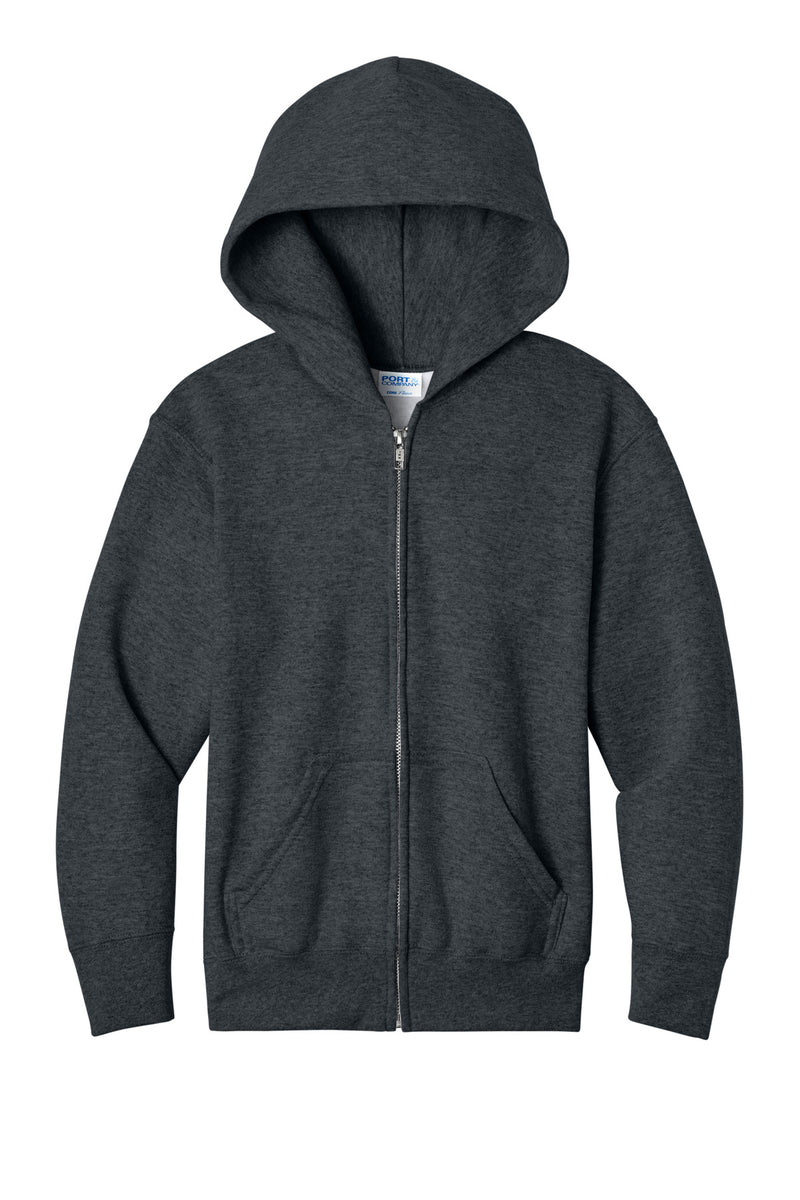 Port & Co Youth Core Fleece Full-Zip Hooded Sweatshirt - Dark Heather Grey