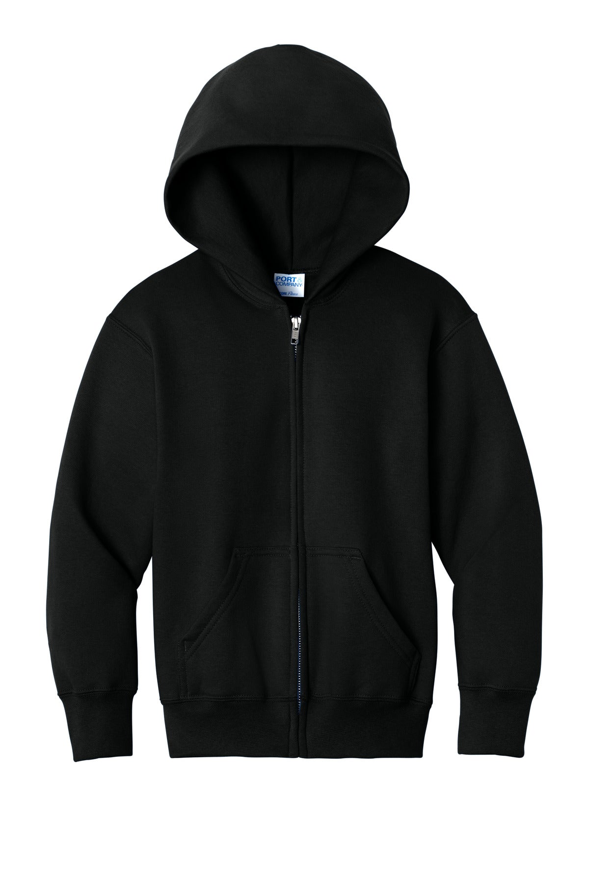 Port & Co Youth Core Fleece Full-Zip Hooded Sweatshirt - Jet Black