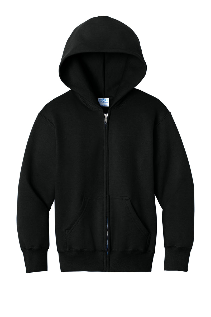 Port & Co Youth Core Fleece Full-Zip Hooded Sweatshirt - Jet Black