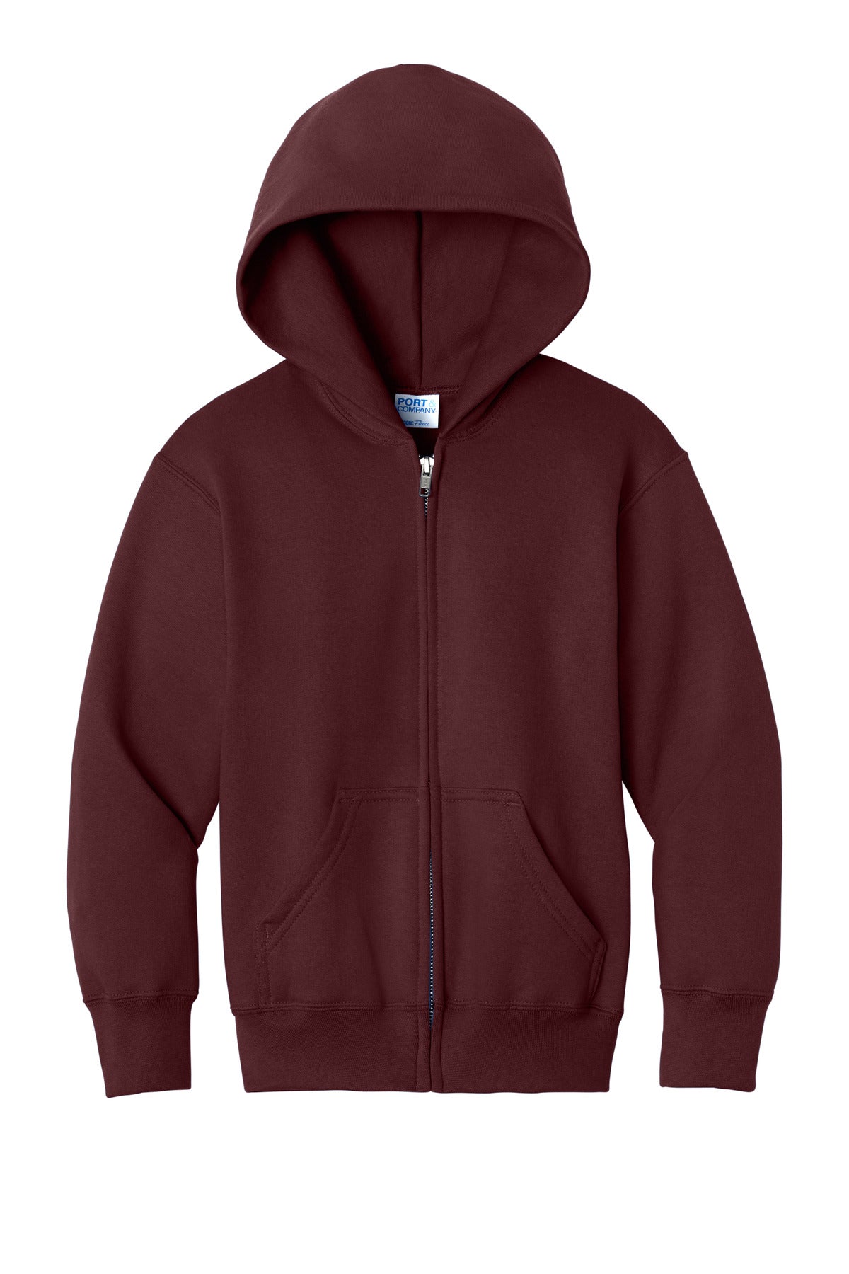 Port & Co Youth Core Fleece Full-Zip Hooded Sweatshirt - Maroon