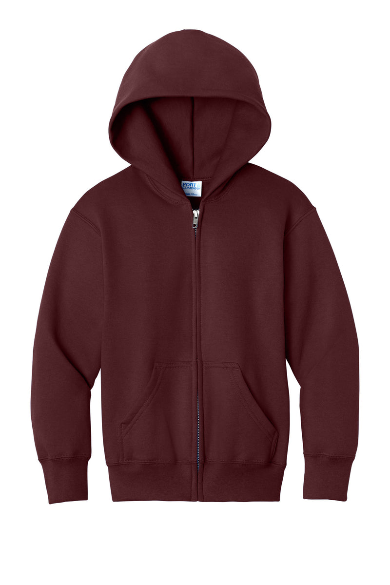 Port & Co Youth Core Fleece Full-Zip Hooded Sweatshirt - Maroon