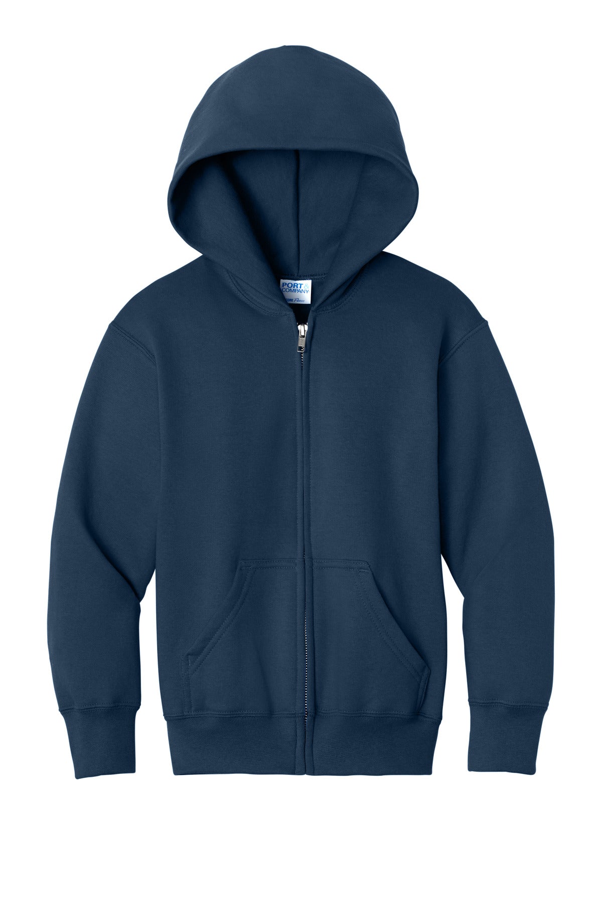 Port & Co Youth Core Fleece Full-Zip Hooded Sweatshirt - Navy