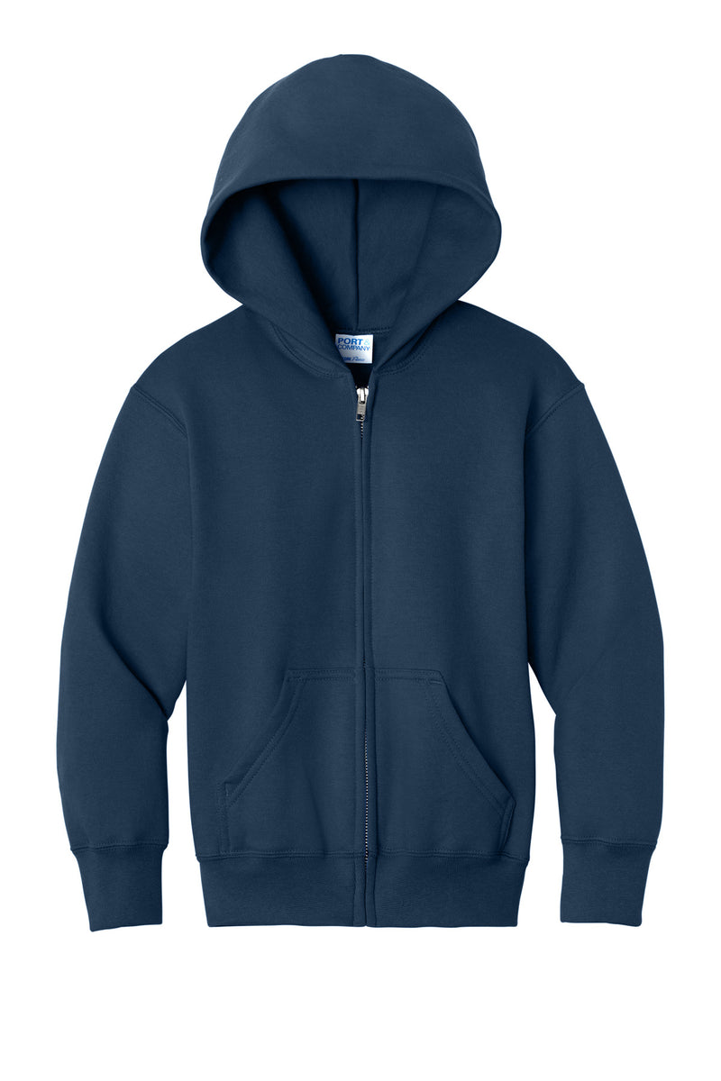 Port & Co Youth Core Fleece Full-Zip Hooded Sweatshirt - Navy