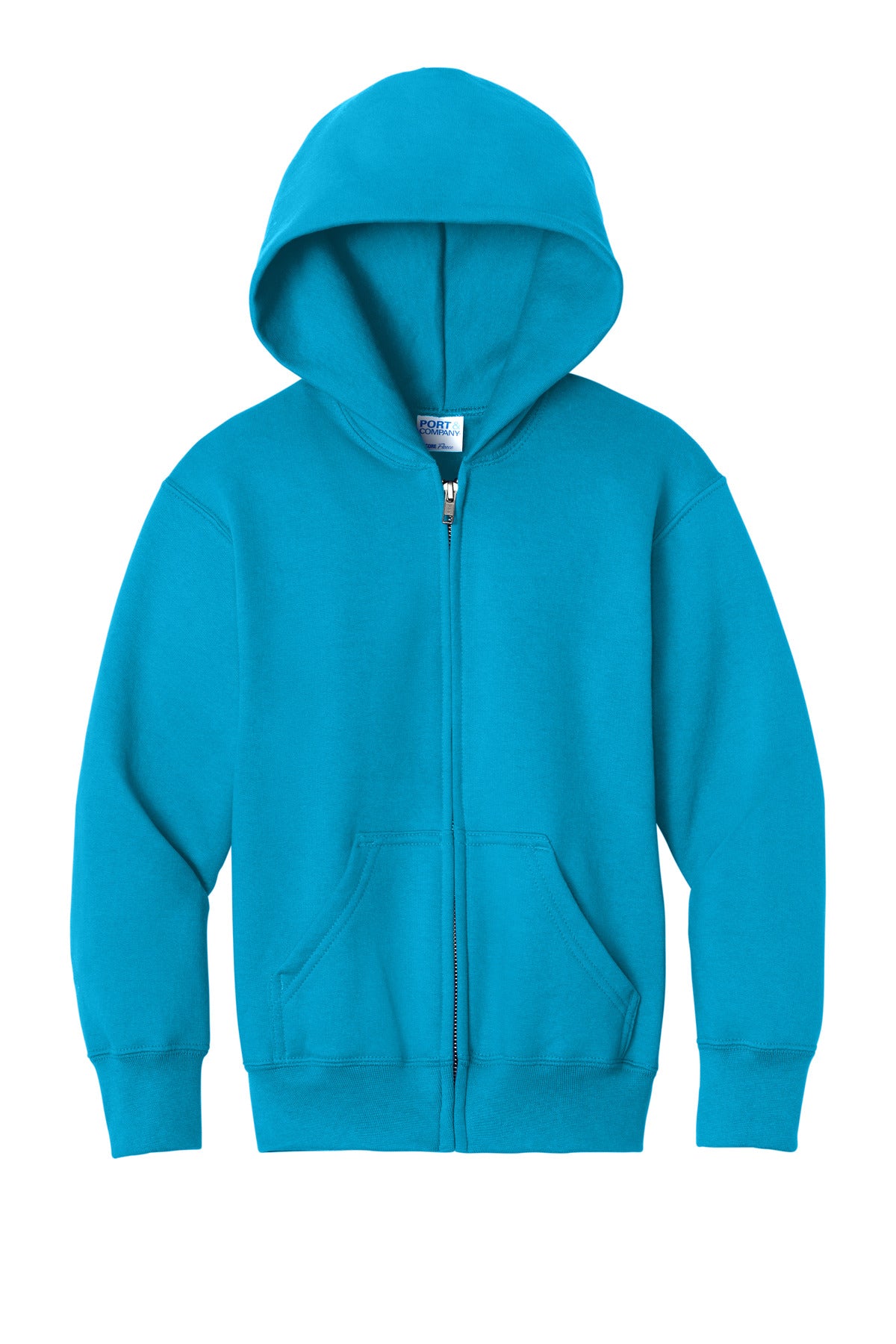 Port & Co Youth Core Fleece Full-Zip Hooded Sweatshirt - Neon Blue