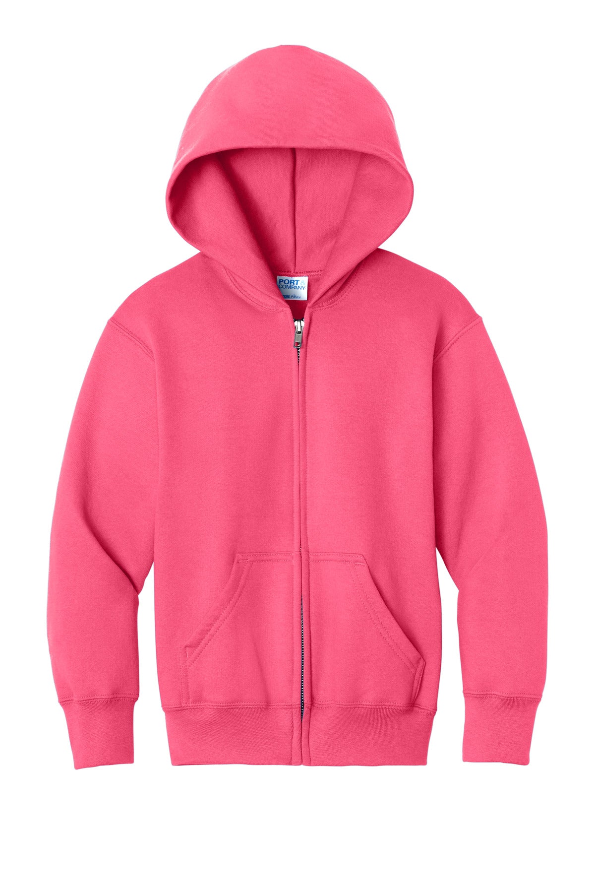Port & Co Youth Core Fleece Full-Zip Hooded Sweatshirt - Neon Pink