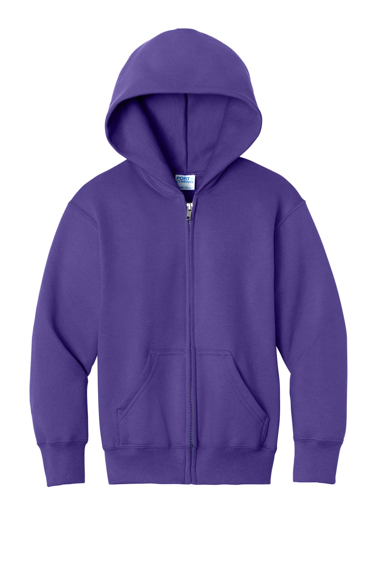 Port & Co Youth Core Fleece Full-Zip Hooded Sweatshirt - Purple