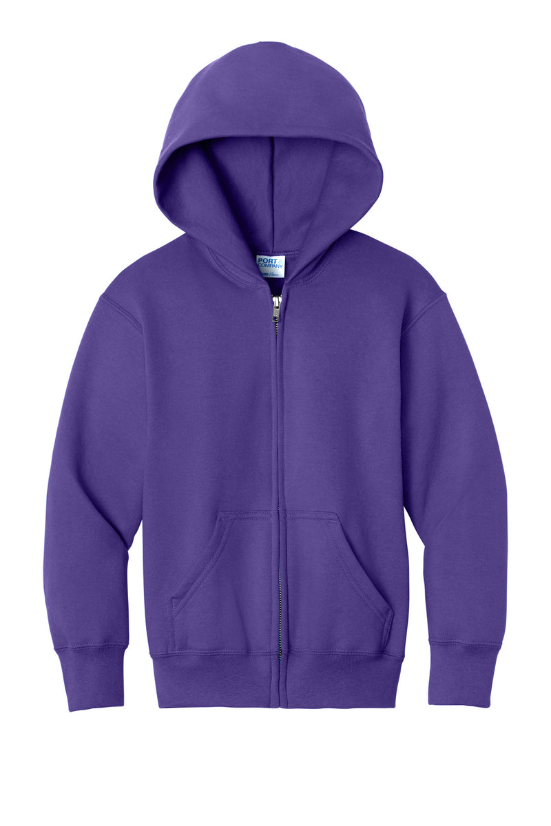 Port & Co Youth Core Fleece Full-Zip Hooded Sweatshirt - Purple