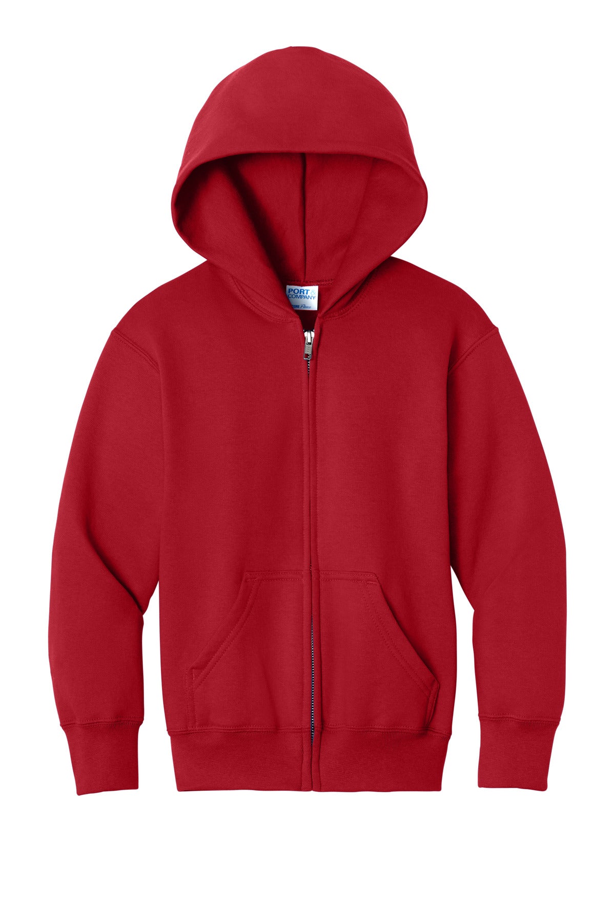 Port & Co Youth Core Fleece Full-Zip Hooded Sweatshirt - Red