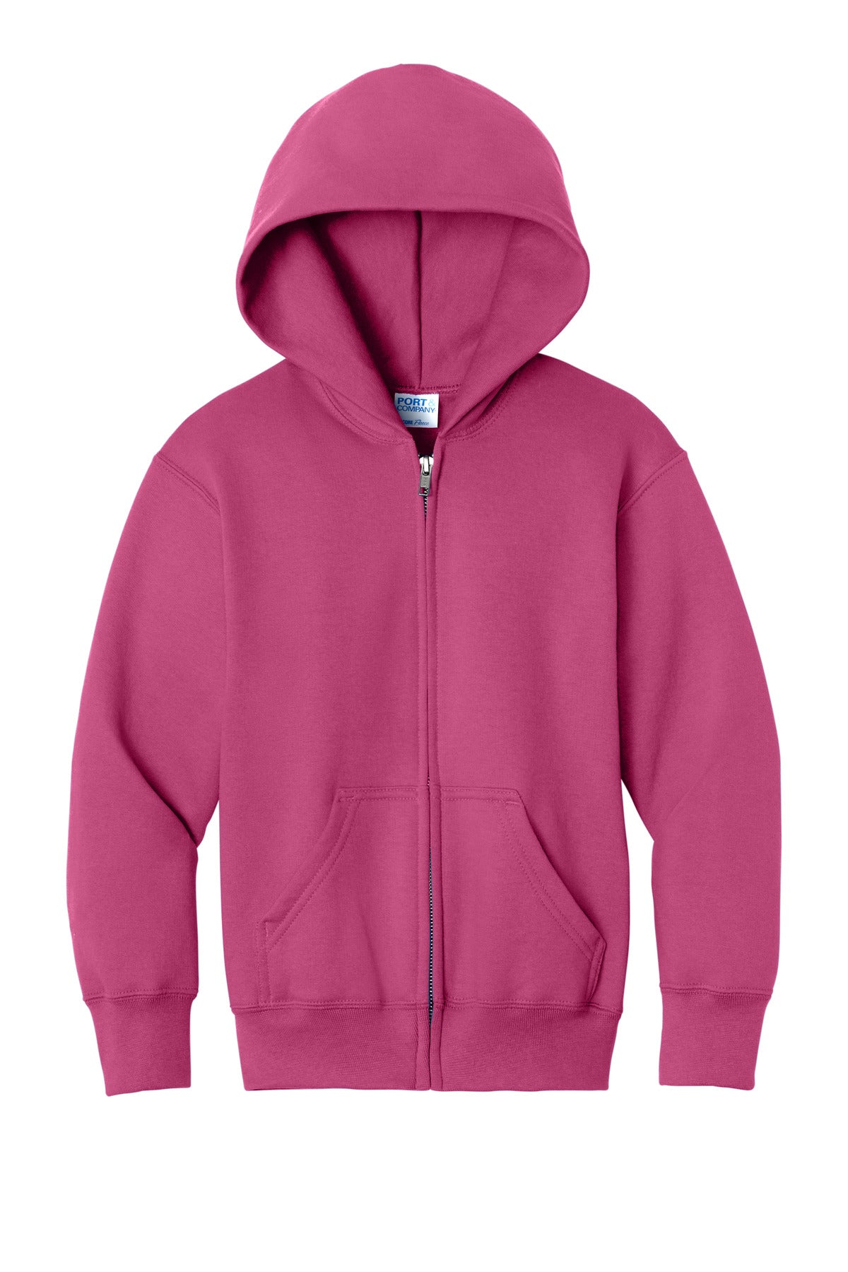 Port & Co Youth Core Fleece Full-Zip Hooded Sweatshirt - Sangria