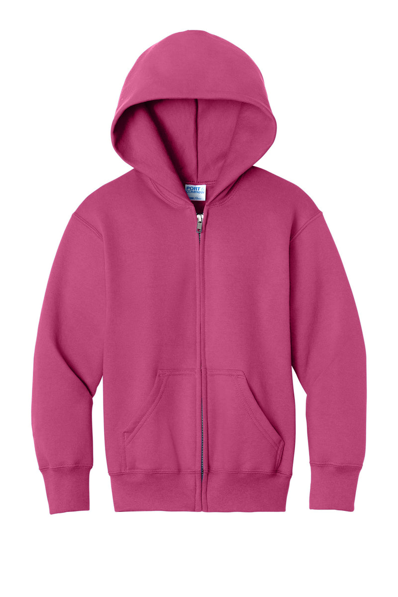 Port & Co Youth Core Fleece Full-Zip Hooded Sweatshirt - Sangria