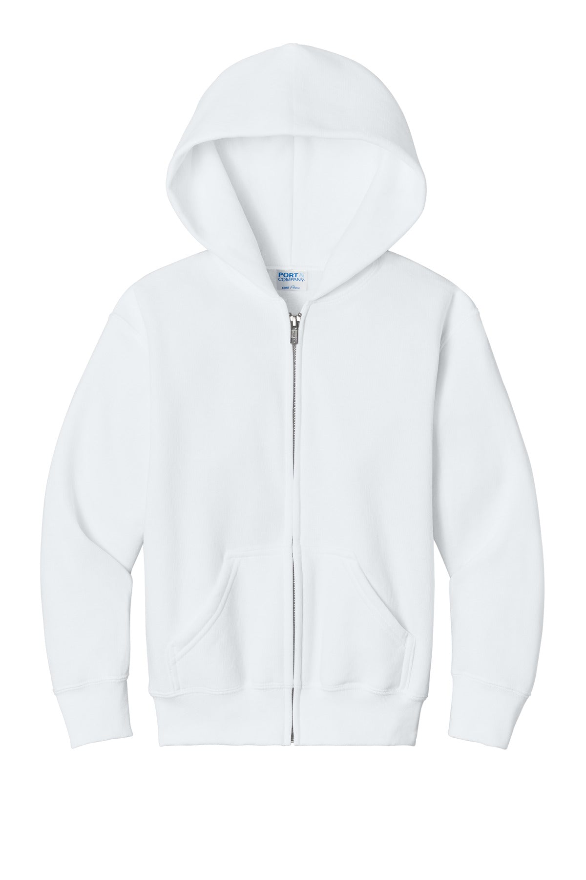 Port & Co Youth Core Fleece Full-Zip Hooded Sweatshirt - White