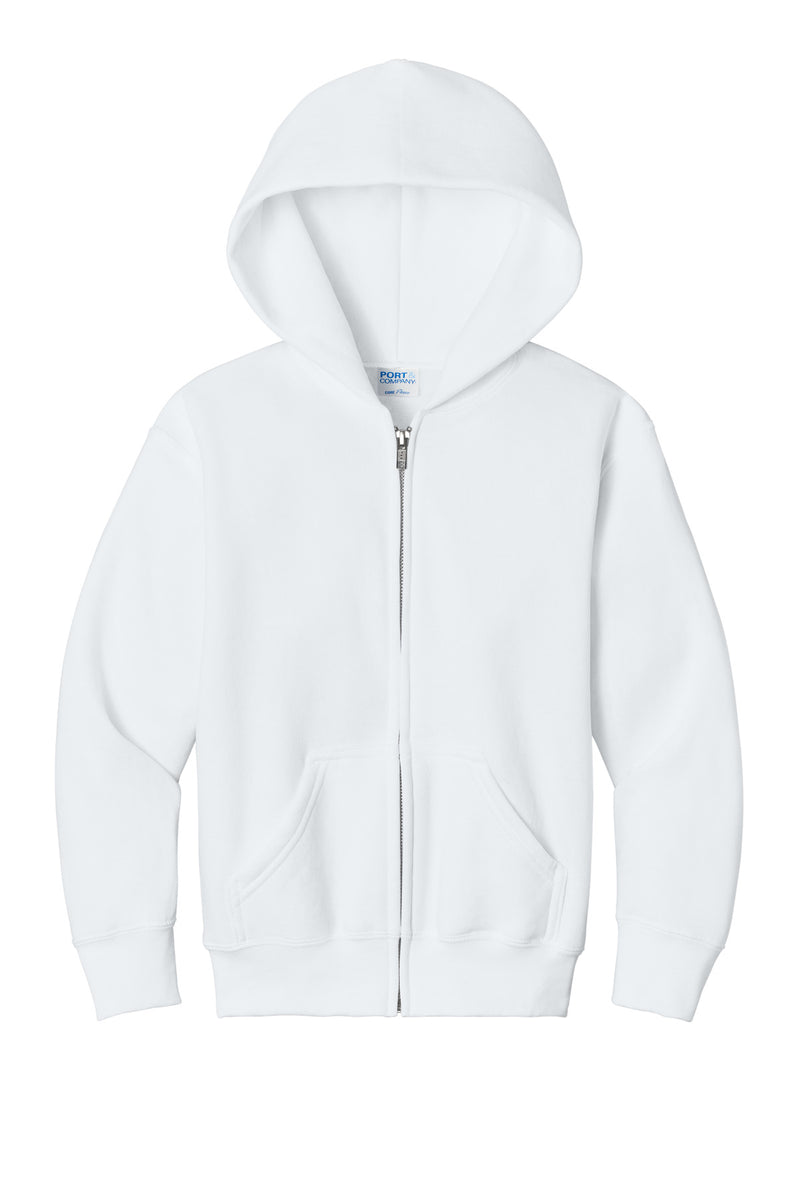 Port & Co Youth Core Fleece Full-Zip Hooded Sweatshirt - White