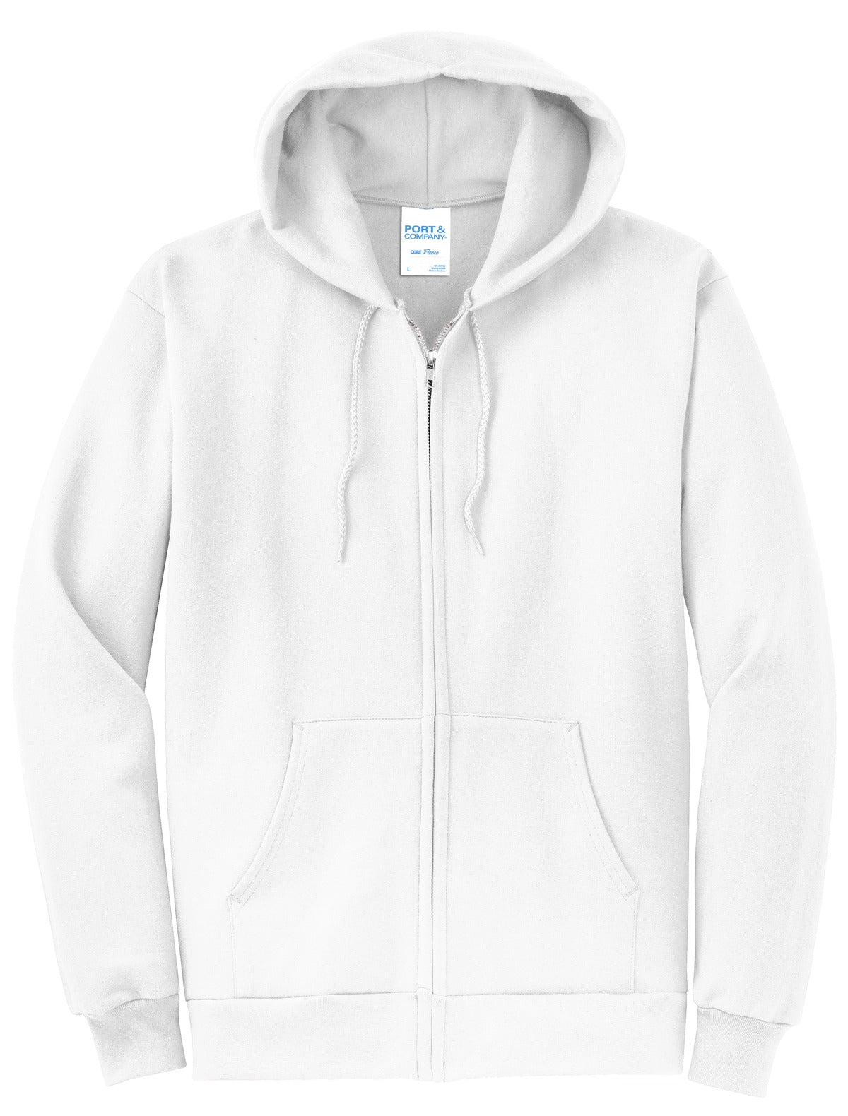 Port & Co Core Fleece Full-Zip Hooded Sweatshirt - White