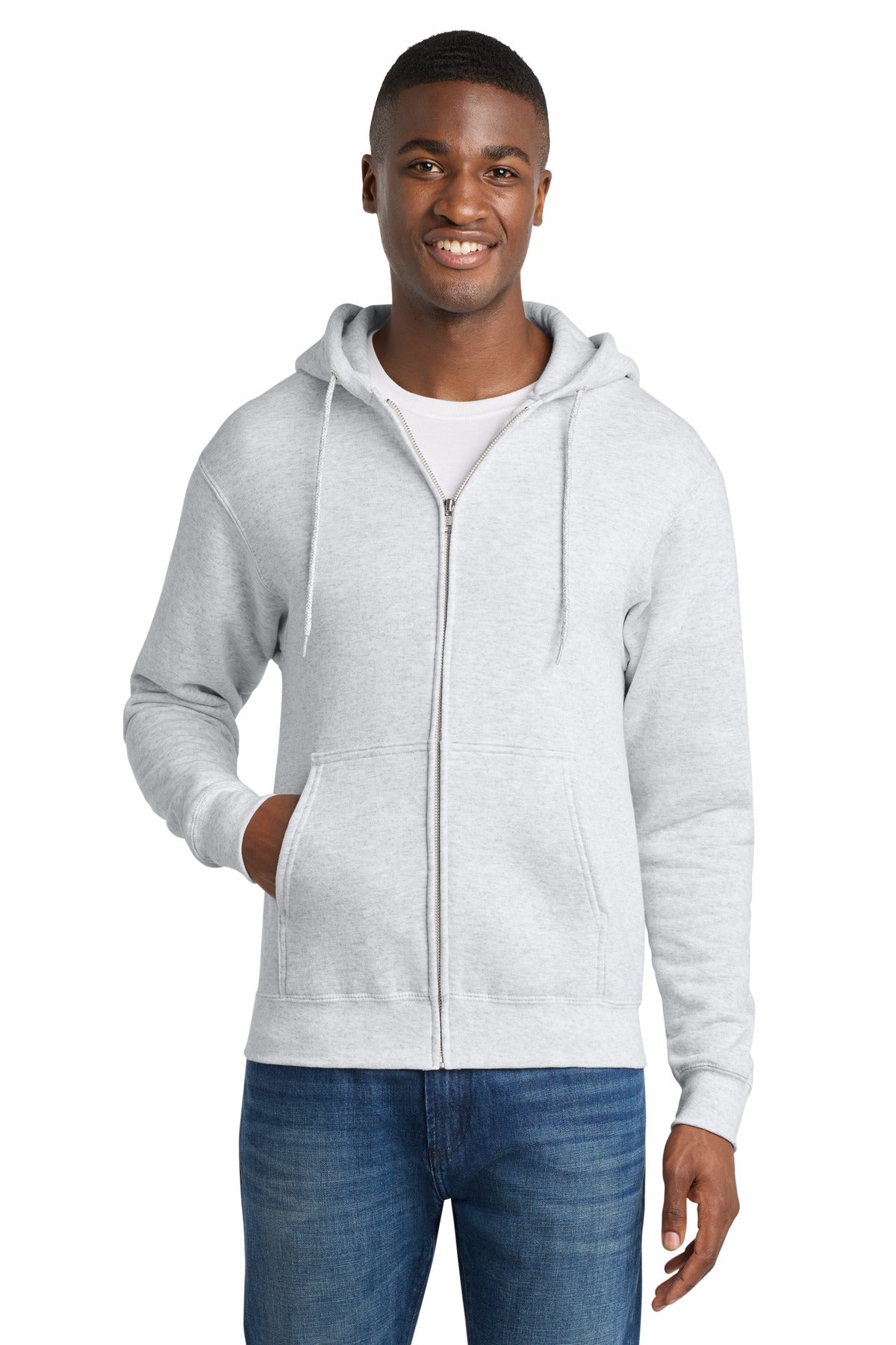 Port & Co Core Fleece Full-Zip Hooded Sweatshirt - Ash