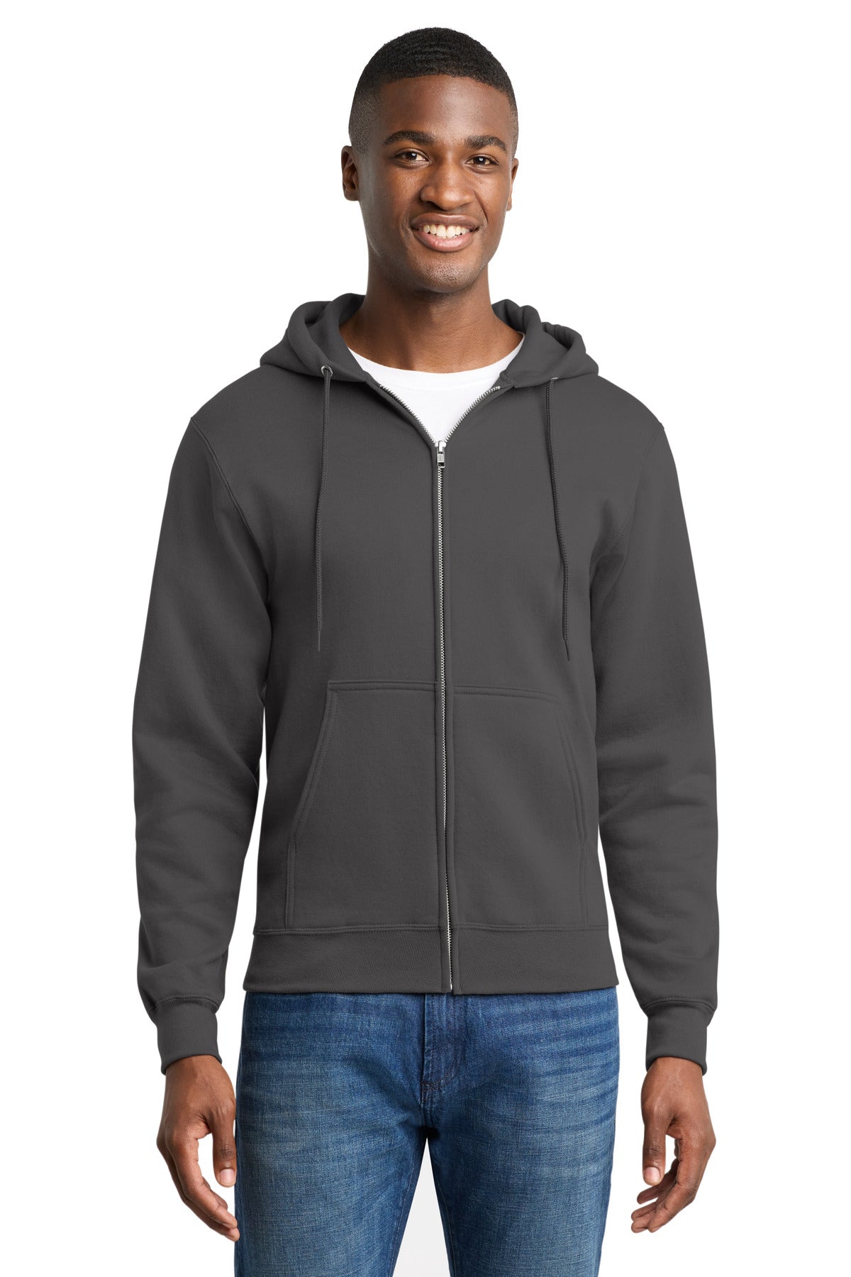 Port & Co Core Fleece Full-Zip Hooded Sweatshirt - Charcoal