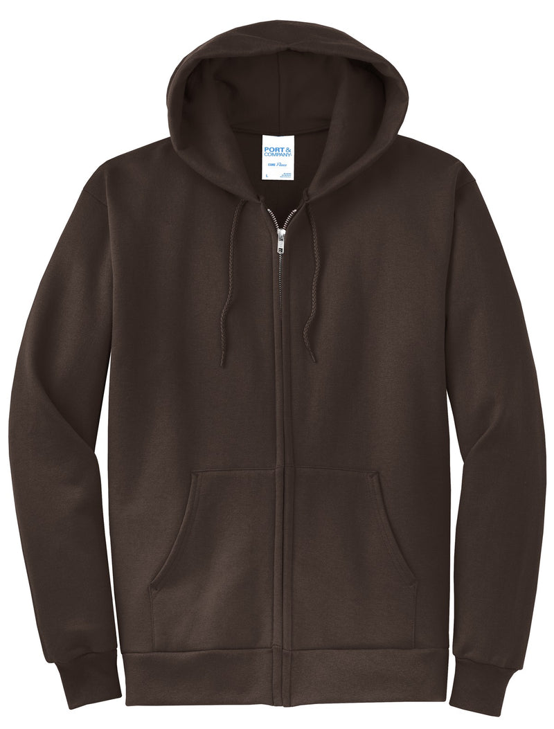 Port & Co Core Fleece Full-Zip Hooded Sweatshirt - Dark Chocolate Brown