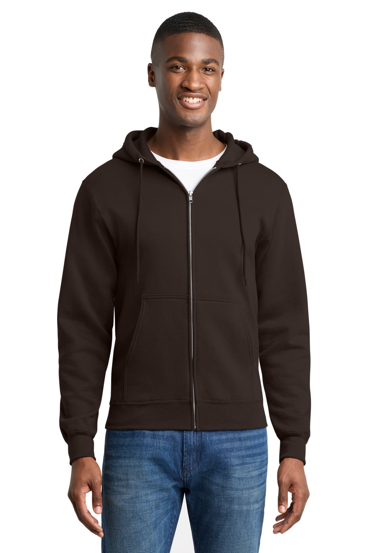 Port & Co Core Fleece Full-Zip Hooded Sweatshirt - Dark Chocolate Brown