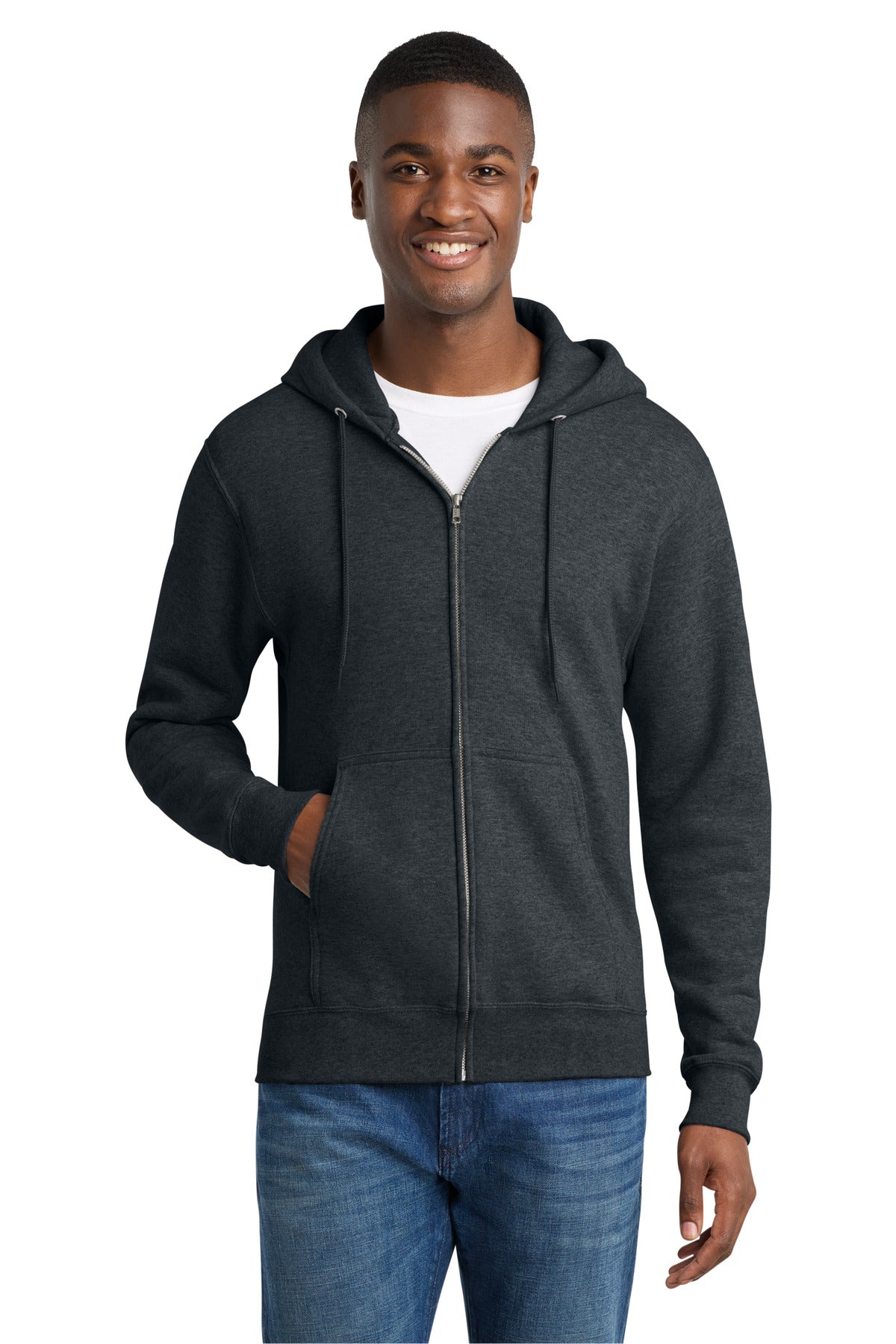 Port & Co Core Fleece Full-Zip Hooded Sweatshirt - Dark Heather Grey
