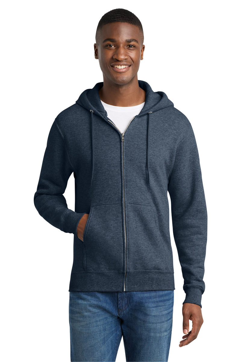Port & Co Core Fleece Full-Zip Hooded Sweatshirt - Heather Navy