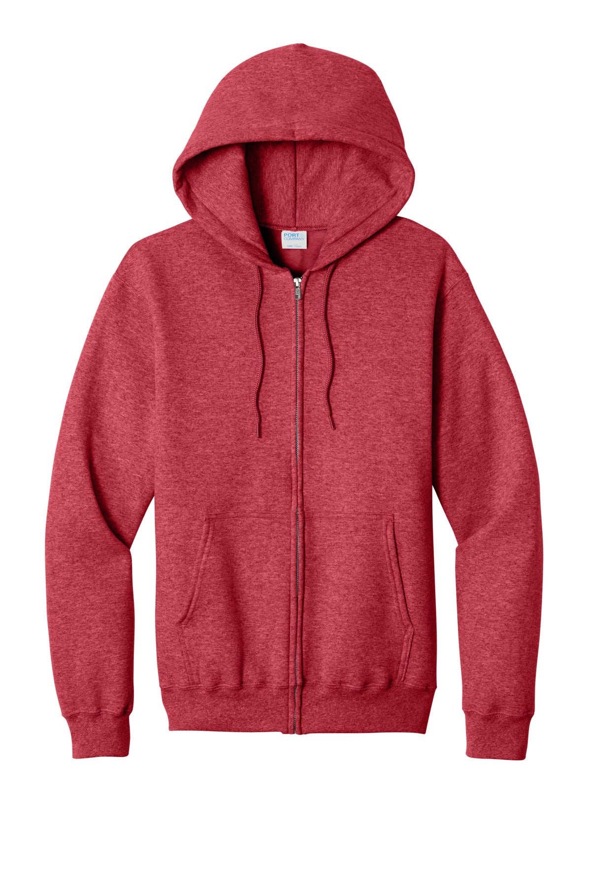 Port & Co Core Fleece Full-Zip Hooded Sweatshirt - Heather Red