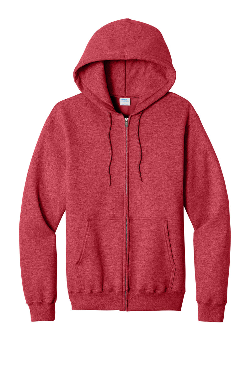 Port & Co Core Fleece Full-Zip Hooded Sweatshirt - Heather Red